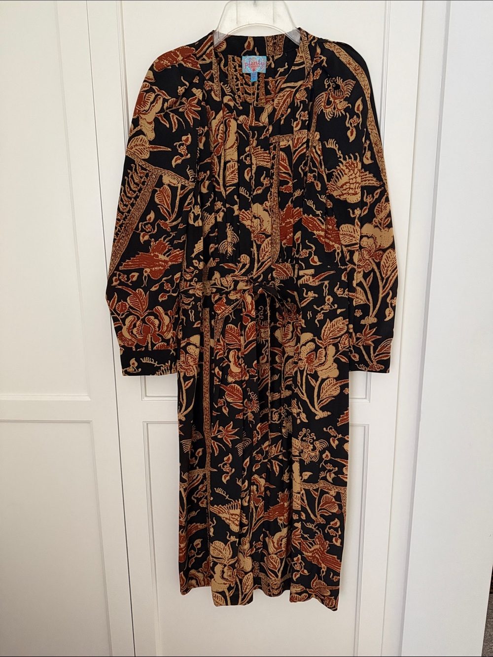 Plenty by Tracy Reese Black Dress with Rust & Tan Botanical Print. NWT